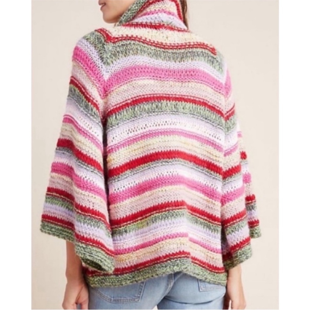 Anthropologie Striped Knit Poncho in Pink and Green - Picture 2 of 7